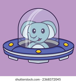 Cute elephant Driving Spaceship Ufo. Animal cartoon concept isolated. Can used for t-shirt_ greeting card_ invitation card or mascot.