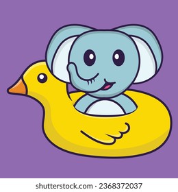Cute elephant With Duck buoy. Animal cartoon concept isolated. Can used for t-shirt_ greeting card_ invitation card or mascot.