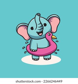 Cute elephant with duck floater cartoon illustration