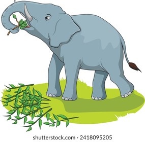 A cute elephant eating leaves