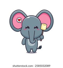 Cute elephant eating marshmallow cartoon vector illustration. vector cartoon illustration suitable for poster, brochure, web, mascot, sticker, logo and icon.