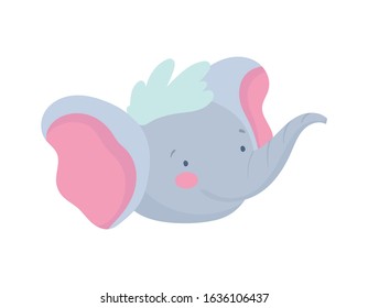 cute elephant face cartoon character on white background vector illustration