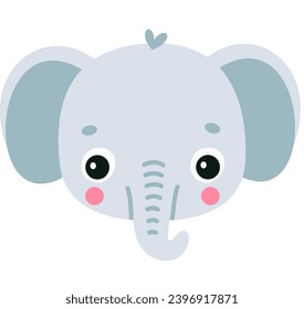 Cara de elefante cutáneo, ilustración infantil de vector plano sobre fondo blanco 