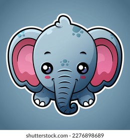 Cute elephant face logo design in cartoon style baby safari animal