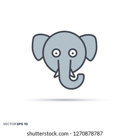 Cute elephant face outline vector icon with color fill. Funny animal illustration.