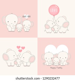 Cute elephant family with a little elephant in the middle.