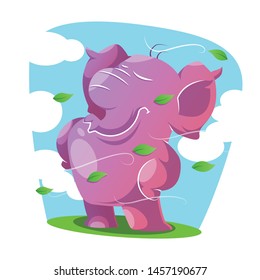 Cute Elephant feeling fresh and posing in the breeze Isolated On White Background