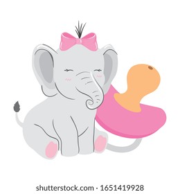 cute elephant female with pacifier isolated icon vector illustration design