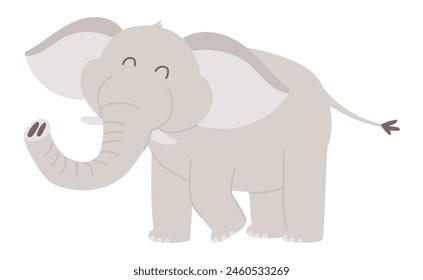 Lindo elefante en diseño plano. Feliz mascota de la fauna, animal del parque del safari. Ilustración vectorial aislada.