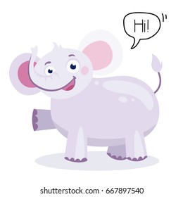 Cute elephant. flat icon isolated on white background. Kids illustration