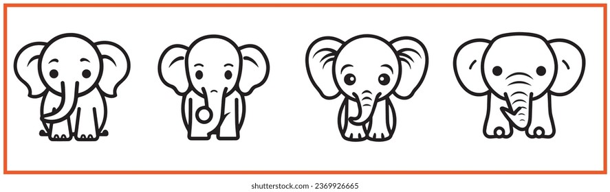 cute elephant flat minimal vector logo style silhouette collection