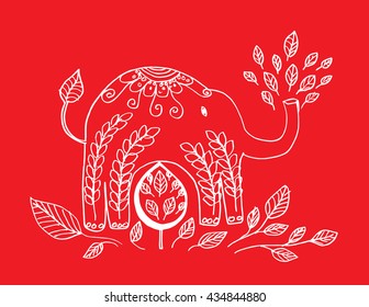 Cute elephant. Floral decorative style