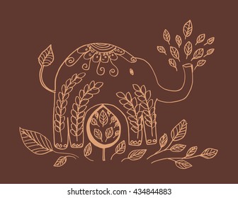 Cute elephant. Floral decorative style