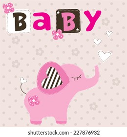 cute elephant with flower baby shower card vector illustration