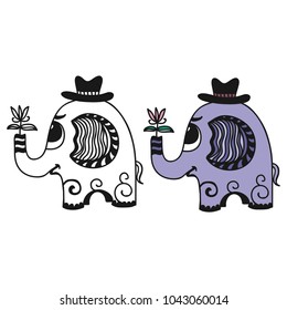 Cute elephant with flower. Vector illustration