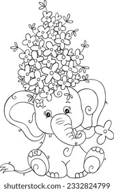 Cute elephant with flowers on head coloring page