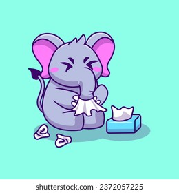 Cute Elephant Flu Cartoon Vector Icons Illustration. Flat Cartoon Concept. Suitable for any creative project.
