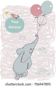 cute elephant fly with balloons