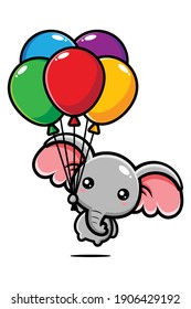 elefante lindo volando con un globo