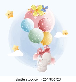 elefante lindo volando con globos