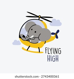 Cute Elephant Flying High in a Helicopter