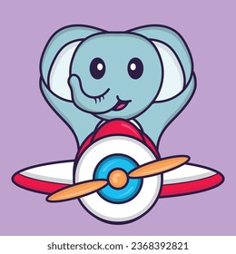 Cute elephant flying on a plane. Animal cartoon concept isolated. Can used for t-shirt_ greeting card_ invitation card or mascot.