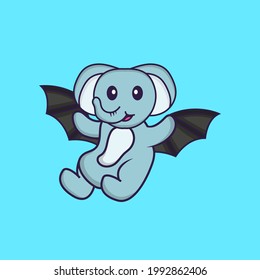 Cute elephant is flying with wings. Animal cartoon concept isolated. Can used for t-shirt, greeting card, invitation card or mascot.
