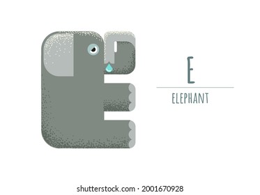 cute elephant in the form of E.
children's alphabet. poster, postcard.