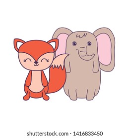 cute elephant with fox animals isolated icon