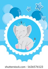 cute elephant in frame circular with decoration vector illustration design