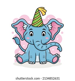 Cute elephant with funny expression. Animal vector icon illustration, isolated on premium vector