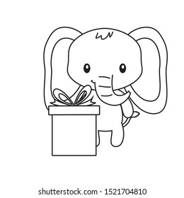 cute elephant with gift box present vector illustration design
