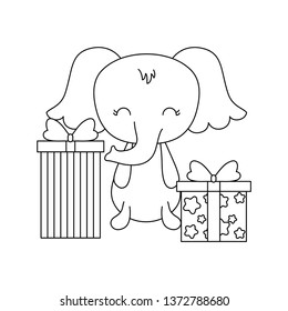 cute elephant with gift boxes