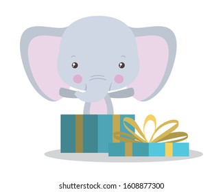 Cute elephant with gift design, Animal zoo life nature character childhood and adorable theme Vector illustration