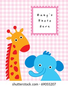 cute elephant and giraffe baby announcement card