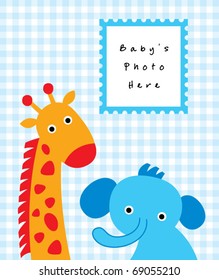 cute elephant and giraffe baby announcement card