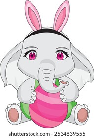 Cute elephant girl with balloon vector mascot