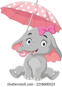 Cute elephant girl cartoon with umbrella