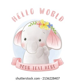 Cute Elephant girl with flower baby shower