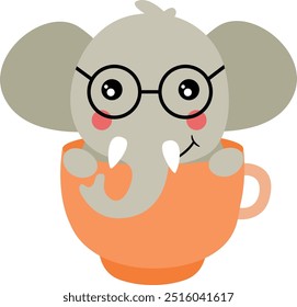 Cute elephant with glasses inside a cup
