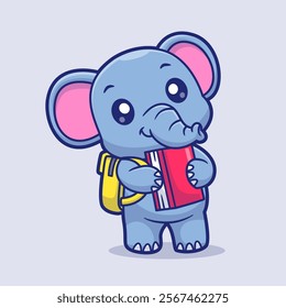 Cute Elephant Go To School Cartoon Vector Icon Illustration. 
Animal Education Icon Concept Isolated Premium Vector. Flat 
Cartoon Style