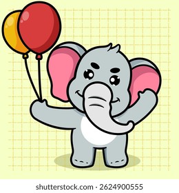Ilustração de desenho animado de balões de coloração de elefante bonito. Animal Nature Icon Concept Isolated Flat Cartoon Style para colorir páginas ou educar crianças