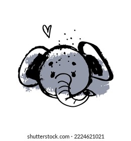 Cute elephant in grunge style. Vector print for children room, fabric, paper, greeting card, postcard, card, t shirt, poster, textile. Vector illustration