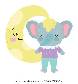 Cute elephant with half moon. Cartoon vector illustration for baby shower.