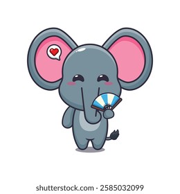 Cute elephant with hand fan cartoon vector illustration. vector cartoon illustration suitable for poster, brochure, web, mascot, sticker, logo and icon.