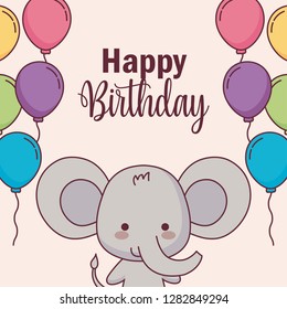 Cute Elephant Happy Birthday Card Balloons Stock Vector (Royalty Free ...