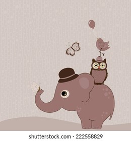 Cute elephant hat with birds and butterflies
