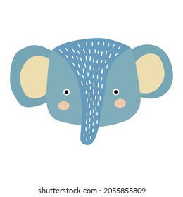 cute elephant head, cartoon character. Children s illustration for postcards, cards, print invitations and more.