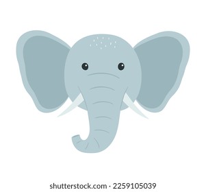 Cute elephant head in flat style. Animal portrait. Vector illustration isolated on white background.