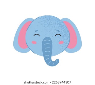 Cabeza de elefante. Pegatina para redes sociales y mensajeros. Un animal grande con tronco gris y orejas. La jungla y la sabana africana, los trópicos. Dibujo vectorial plano de dibujos animados